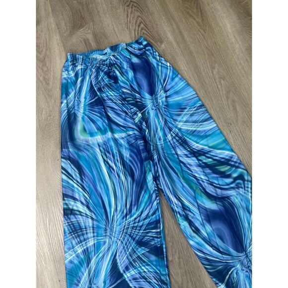 Cicci USA Blue Swirl Lounge Pants Unisex Medium Flowy Elastic Waist Boho Style - Picture 4 of 9